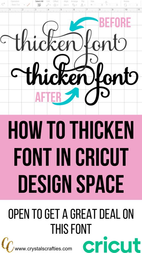 How to Thicken Font in Cricut Design Space Free Fonts For Cricut Design Space, Best Fonts On Cricut Design Space, How To Make Fonts Thicker On Cricut, Cricut Design Space Font Pairing, Decal For Cricut Machine, Cricut Videos For Beginners, Cricut Lettering Fonts, Letters With Cricut, Cute Cricut Fonts