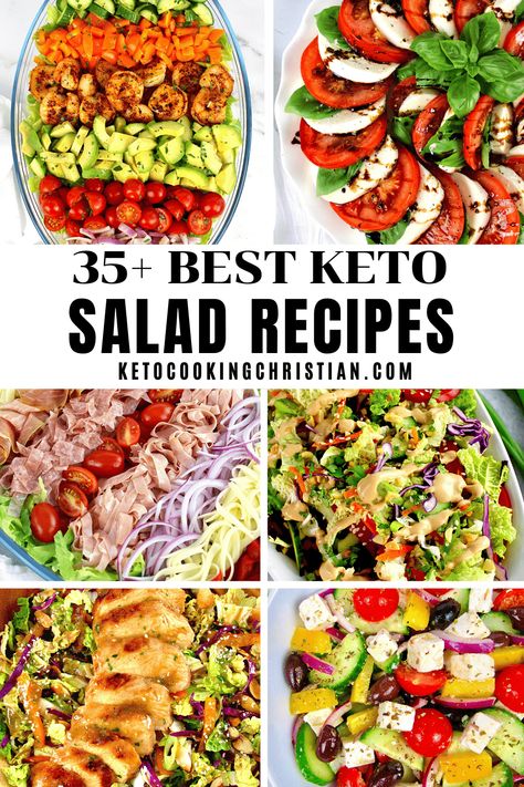 35 Best Keto Salad Recipes Who says salads have to be boring? These mouth watering Keto Salads are a great way to bring a fresh burst of flavor to your table! #ketosalads #lowcarbsalads #ketosaladrecipes #easysalads Keto Salad Bowls, 7 Layer Salad Keto, Keto Salads For A Crowd, Keto Salad Toppings, Low Carb No Lettuce Salads, Salads That Arent Boring, Keto Lettuce Salads, Keto Chef Salad, Low Carb Recipes Salads