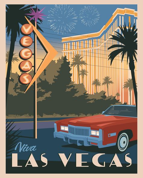 Las Vegas is the big, famous playground in the Nevada desert. Vegas contains over 100 casinos and nearly 150,000 hotel rooms! This print is available for purchase on premium paper, framed, or on canvas. Just click the link in the bio. Nevada Desert, Vintage Poster Design, Art Deco Poster, Deco Poster, Retro Travel Poster, Art Deco Posters, Vintage Poster Art, Style Travel, Poster Retro