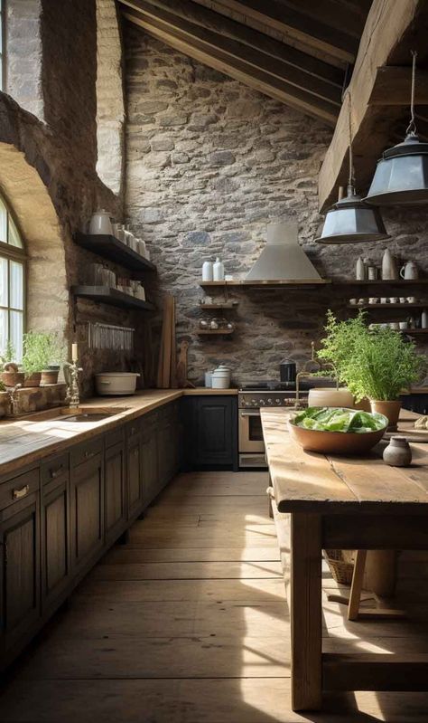 Simple and elegant, whitewashed wooden beams, quartz countertops, and vintage blue cabinetry define this rustic retreat. Woven baskets and ceramic canisters add farmhouse charm. See more on Nymphs Daily Blog. Blue Stone House, Rustic House Decor Ideas, Rustic House Decor, Rustic Renovations, Blue Cabinetry, Blue Kitchen Tiles, Arizona House, Ceramic Canisters, Rustic Modern Kitchen