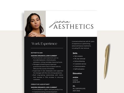 Esthetician Resume, Canva Resume Template, Canva Resume, Medical Esthetician, Resume Profile, Business Resume, Deep Cleansing Facial, Editable Resume, Ipl Hair Removal