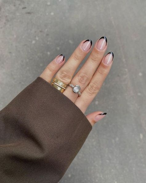 Fun French Nails Square, Black Tipped French Manicure, Black Nail Tips French Manicures, French Tip On Short Nails Natural, Black French Nails Short, Extra Short Gel Nails, Black French Short Nails, Black French Tip Short Nails, Black Tip Manicure