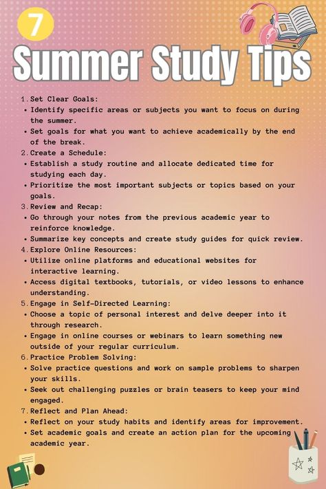 Study Routine For Summer Vacation, Summer Vacation Study Routine, Study Checklist Student, Advance Study Tips, Studying In Summer, Summer Study Schedule, Aesthetic Study Guide, Study Plan Aesthetic, Study Guide Aesthetic