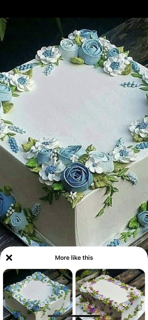 Floral Sheet Cake, Sheet Cake Designs, Rectangle Cake, Birthday Sheet Cakes, Square Cake, Buttercream Cakes, Creative Cake Decorating, Cake Decorating Frosting, Beautiful Birthday Cakes