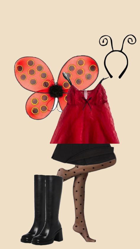 Celeb Halloween Costumes Ideas, Bee Costume Aesthetic, Dark Red Hair Costume Ideas, Halloween Costume Single Woman, Costume Party Ideas Women, Ladybug Costume Women, Duolingo Costume, Ladybug Costume Diy, Red Costume Ideas For Women