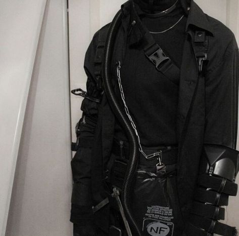 outfit ootd fashion techwear industrial goth punk cyberpunk cybergoth apocalypse apocalyptic doomcore black white gray grey aesthetic Black Outfit, A Man, Pants, Leather, White, Black, Trousers