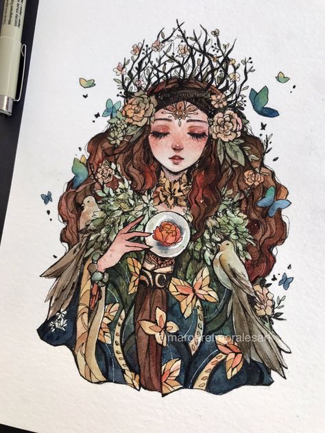 Margaret Morales: #inktober Day 22: Spring Seer. I want to have hair like her someday. #inktober2018 Margaret Morales, Watercolor Artists, Arte Sketchbook, Witch Art, Fantasy Illustration, Watercolor Artist, A Drawing, Art Drawings Sketches, Pretty Art