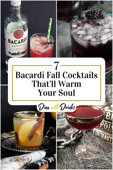 Collage of 4 bacardi fall cocktails. Cocktail Recipes Bacardi, Bacardi Superior Drinks Recipes, Bacardi Drinks Recipes Easy, Bacardi Drinks Recipes, Drinks With Bacardi, Drinks With Bacardi Rum, Bacardi Cocktails, Bacardi Drinks, Bacardi 151