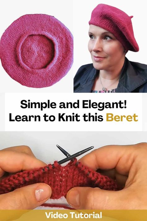 Learn how to knit this beret by watching this video tutorial. This beautiful beret is elegant and best of all, it is easy to make! The creator of this video will teach you step by step how to knit it so that the result of your knitting looks fantastic. You can get creative and make it with the color of yarn that you like the most! This beret is a quick and easy project, suitable for beginners. You are going to love this knitting project! It is also perfect for winter days. Knitting is super... Beret Hat Knitting Pattern, Loom Knit Beret, Knit Beret Free Pattern, Knitted Beret Patterns Free, Beret Knitting Pattern Free, French Beret Pattern, Knit Beret Pattern, Beret Knitting Pattern, Beret Hat Pattern