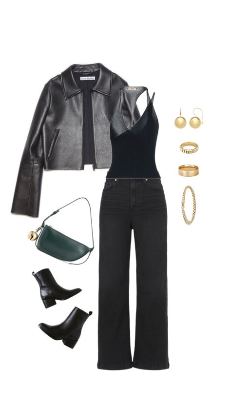 #ootd #leather #outfitinspiration #outfitinspo #wideleg Leather Jacket Outfit, Dinner Night, Dinner Outfit, Jacket Outfit, Black Outfit, Ootd, Leather Jacket, Outfit Inspo, Leather