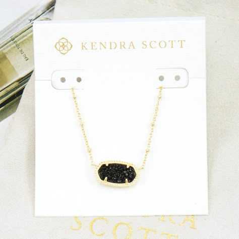 Nwot Kendra Scott Elisa Satellite Necklace. Last Pic For Size Purpose I Will Not Accept The Offer For A Bundle Deal, A 15% Discount Will Apply Automatically. - Black Drusy ( Due To Natural Drusy, Color And Textures Will Vary) - Chain: 15" + 2" Extension; Pendant: 1" X 3/8" - Gold Plated - Lobster Clasp Brand New With Card And Pouch, No Gift Box. Please Check My Store For Other Colors And Styles!! Black And Gold Kendra Scott, Kinda Scott Necklace, Kendra Scott Black Necklace, Black Kendra Scott Necklace, Kendra Scott Necklace Black, 16 Wishes, Kendra Scot, Satellite Necklace, Kendra Scott Elisa