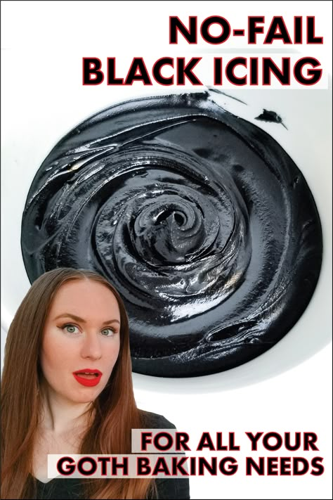 Black Luster Dust Cake, Gothic Cake Recipes, How To Make Black Food Coloring Diy, Black Icing Recipe, Black Frosting Recipe, Black Royal Icing Recipe, How To Make Black Icing For Cake, How To Make Black Icing Food Coloring, Making Black Icing