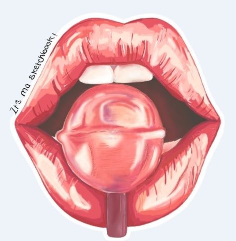 Mouth With Lollipop Drawing, Lemon Lips Drawing, Lips With Lollipop Drawing, Lollipop In Mouth Drawing, Fruit Lips Drawing, Lollipop In Mouth, Open Mouth Sketch, Lollipop Drawing, Red Lips Tattoo