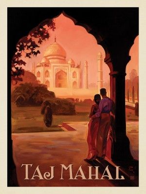 World Travel | India Taj Mahal, Couple Vintage, India Poster, Indian Illustration, Taj Mahal India, Anderson Design Group, Couple Painting, Canvas Banner, Reflecting Pool