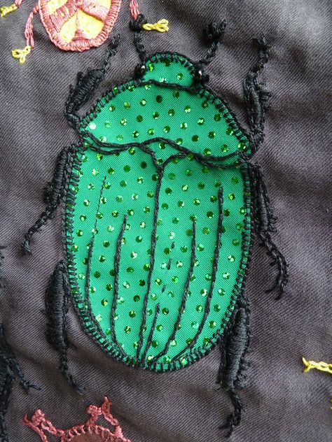 Plusiotis | sequinned lycra applique, stranded cotton blanke… | Flickr Beetle Shirt, Split Stitch, Applique Art, Insect Wings, Applique Work, Make Your Own Clothes, Concert Fits, Year 3, Cotton Blanket