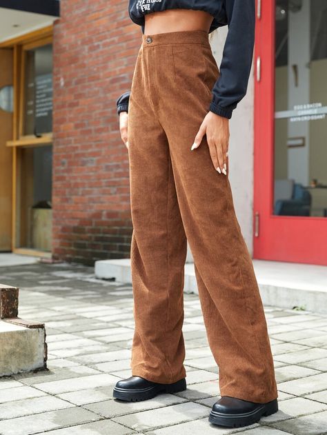 Women Bottoms, Coffee Brown, Pantalon Large, Straight Leg Trousers, Straight Leg Pants, Daily Fashion, Winter Women, Leg Pants, Parachute Pants