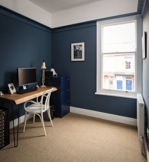 Hicks Blue Little Greene, Dark Blue Rooms, Brown And Blue Living Room, Open Living Room Design, Dark Blue Bedrooms, Hallway Colours, Cute Diy Room Decor, Home Decor Ideas Living Room, Little Greene Paint