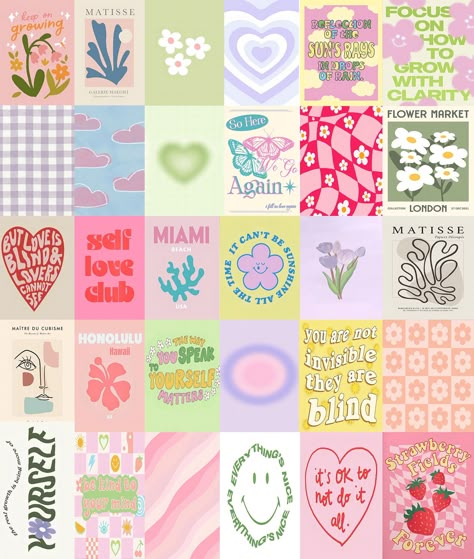 Danish Pastel Wall Collage Pictures, Wall Decoration Posters, Wall Collage Decor Ideas, Pastel Poster Design, Wall Posters Aesthetic, Soft Poster, Design Poster Ideas, Aesthetic Pictures For Wall, Room Decor Kawaii