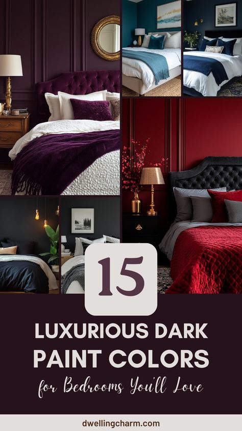 Bring elegance and comfort to your space with 15 luxurious dark paint colors that are perfect for bedrooms. 🌙 From velvety black and deep navy to rich burgundy and forest green, these shades create a cozy yet sophisticated atmosphere. 🌿 Pair them with soft textures, gold accents, and warm lighting for a truly opulent vibe. Save this pin to inspire your next bedroom makeover! 🛏️✨ Colors For Bedrooms, Light Colored Furniture, Dark Paint Colors, Next Bedroom, Paint Trends, Dark Paint, Bedroom Trends, Elegant Bedding, Relaxing Bedroom