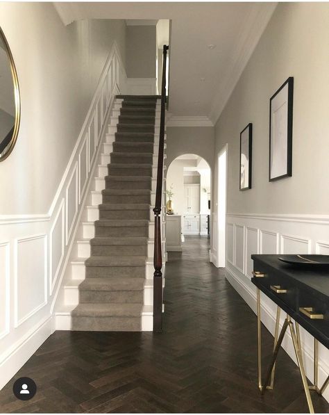 Dark Herringbone Floor, Dark Timber Floors, Stair Gates, Dream Decorations, درج السلم, Green Bank, Herringbone Flooring, Living Room 2024, Stair Gate