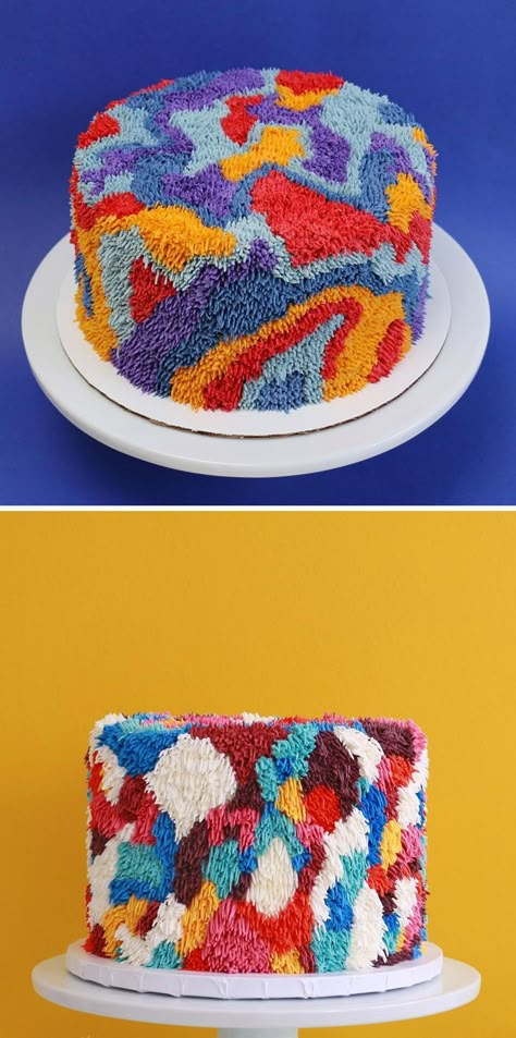 Baker Alana Jones-Mann creates colorful cakes that look like retro shag rugs. Retro Cakes, Fuzzy Rugs, Textured Buttercream, Retro Cake, Buttercream Frosting Cake, Colorful Desserts, Cupcakes Decorados, Buttercream Cakes, Cake Decorating Designs