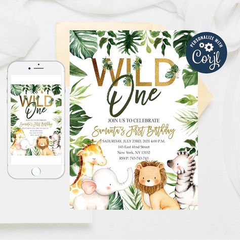 Safari Animals Birthday Invitation A6 Printed Personalised EBE Welcome Two The Jungle, Jungle Birthday Invitations, Jungle Invitations, Wild One Birthday Invitations, Using Phone, Animal Birthday Invitation, 2nd Birthday Boys, Jungle Theme Birthday, Jungle Birthday Party