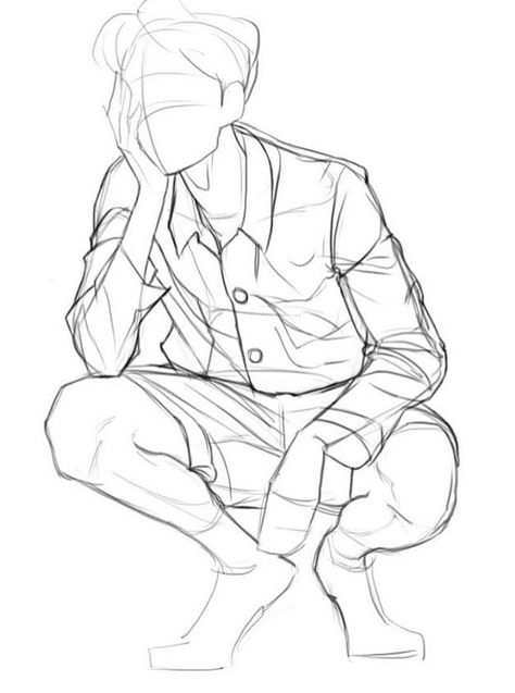 Squating Pose Drawing, Manga Men Body, Squat Art Reference, Squating Reference, Squat Down Pose Drawing, Anime Guy Body Sketch, Male Body Drawing Reference Pose, Squating Reference Pose, Drawing Squatting Pose