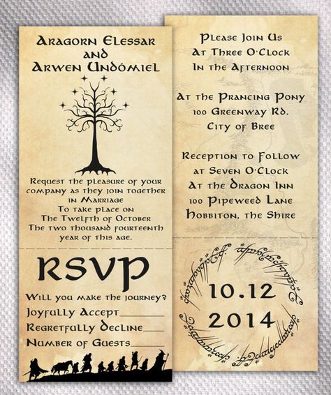 SAMPLE Lord of The Rings Wedding Invitation Set by AprilSanson, $2.00 Tolkien Wedding, Shire Wedding, Middle Earth Wedding, Lord Of The Rings Wedding, Hobbit Wedding, Elvish Wedding, Lotr Wedding, Nerd Wedding, Geeky Wedding