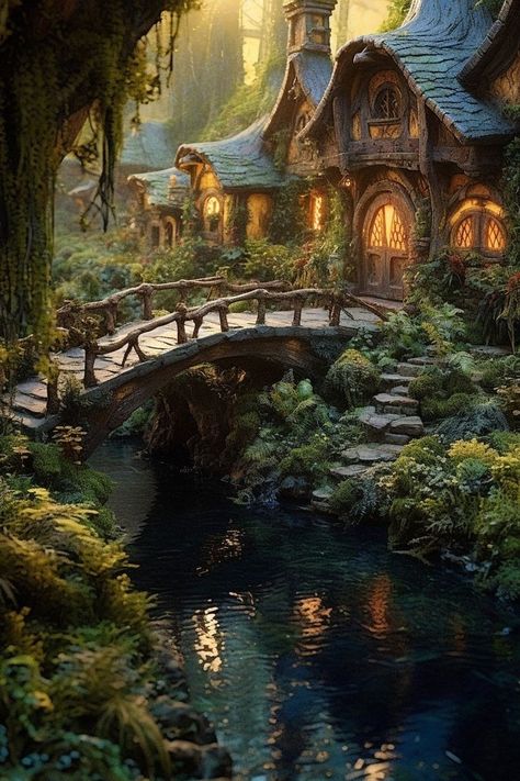 Fae Architecture, Fantasy Cottage Aesthetic, Cottage Fantasy Art, Fairy Cottage Aesthetic, Thomas Kinkade Cottage, Fantasy Cottage, Beautiful Flower Garden, Fairytale House, Forest Cottage