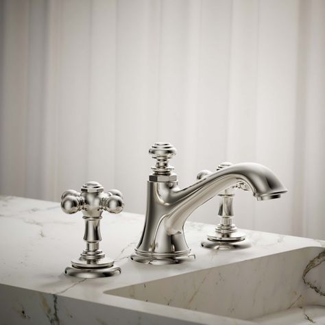 KOHLER Vibrant Polished Nickel 2-Handle Cross Bathroom Sink Faucet Handle 2-Pack Lowes.com Kohler Gold Bathroom Faucet, Kohler Artifacts Bathroom, Polished Nickel Bathroom Fixtures, Kohler Bathroom Faucet, Polished Nickel Bathroom, Kohler Bathroom Sink, Kohler Sink, Vintage Inspired Bathroom, Kohler Artifacts