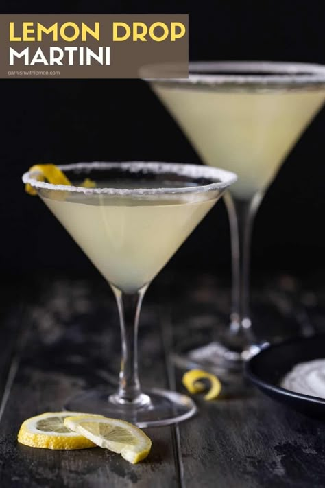 Bright and refreshing, this Lemon Drop Martini recipe is the perfect balance of sweet and sour!  This easy vodka cocktail will make you look like a master bartender and is the special (but EASY) touch your next happy hour needs. Lemon Drop Martini Recipe, Lemon Drop Recipe, Lemon Martini, Lemon Drop Cocktail, Citrus Vodka, Lemon Vodka, 4 Ingredient Recipes, Lemon Drop Martini, Simple Syrup Recipes