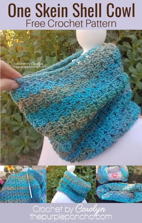 One Skein Of Yarn Crochet Projects, Cowl Patterns Free Crochet, Crochet Loop Scarf Free Pattern, Shell Stitch Cowl Scarf, Crocheted Neck Warmers Free Pattern, Beginner Crochet Cowl Pattern Free, One Skein Crochet Cowl Pattern Free, Free Crochet Cowl Patterns Easy, Free Cowl Crochet Pattern