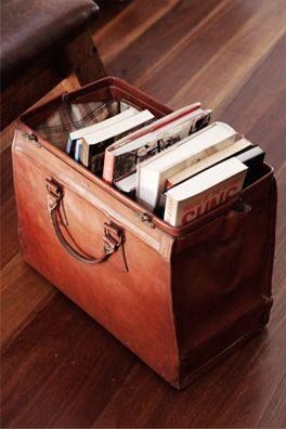 Old Leather Bag, Book And Magazine, Book Storage, Lost & Found, Book Nooks, I Love Books, 인테리어 디자인, Storage Solutions, Storage Chest