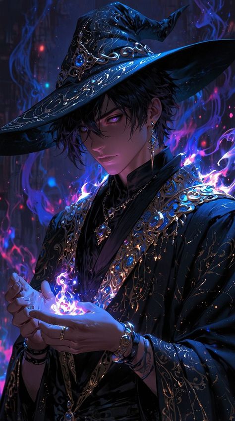 Witch Boy Art, Male Witch Oc, Male Witch Art, Witches And Warlocks, Witch Boy, Male Witch, Witch Wallpaper, Fantasy Wizard, Magical Art