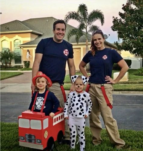 Fire Hydrant Halloween Costume, Firetruck Family Costume, Firefighter Family Costume Ideas, Fire Truck Family Costume, Firetruck Halloween Costume, Fire Family Costume, Fire Department Crafts For Preschool, Fireman Family Halloween Costumes, Group Firefighter Costume