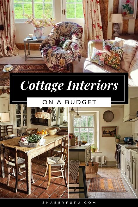 Cottage Interiors on a Budget: Affordable Ways to Achieve a Cottage Decor Farm Cottage House Interior, Old Cottage Decor, Charming House Decor, Cozy Cottage Inspiration, One Room Cottage Interior, The Holiday Cottage Interior, Modern Cottage Aesthetic Interior, Woodland Cottage Interior, Cottage Wall Decor Ideas