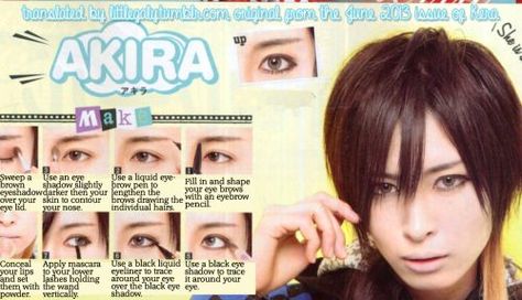 Translated by Little Galy on tumblr Vkei Makeup, Visual Kei Makeup, Pop Kei, Make Up Tutorials, Brow Pen, Black Liquid, How To Apply Mascara, Makeup Tutorials, Hair And Makeup