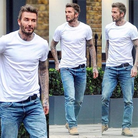 David Beckham Summer Style, David Beckham Outfit, Blue Jeans White Shirt, David Beckham Style Outfits, David Beckham Style, Older Mens Fashion, Beckham Style, Mens Casual Outfits Summer, Stylish Men Casual