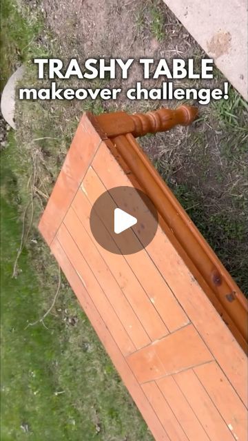 Katie Scott | Furniture Refinisher on Instagram: "I challenged myself to rescue this orange, knotty pine coffee table from the curb and completely transform it!  I started by thoroughly cleaning the table and removing the legs for easier work. I sanded to smooth out scratches and dents, but encountered a pretty annoying problem 🤬  While some of the table was solid wood, the middle panels were made of particle board, which couldn’t be stained like I’d wanted to. So, I turned to @retiqueliquidwood instead.  I used their light Wood N Primer, Barn Wood Gel Stain and then White Gel Stain over top to create a beautiful wood grain effect.  From literal trash to pottery barn inspired treasure! Make sure to follow me here for tons more furniture makeovers and leave a comment to share your thoughts Making A Table Top Wood, Upcycle Pine Table, Pine Coffee Table Makeover, Coffee Table Redo Ideas, Orange Stained Wood, Coffee Table Refinishing Ideas, Pine Table Makeover, White Gel Stain, Wood Coffee Table Makeover