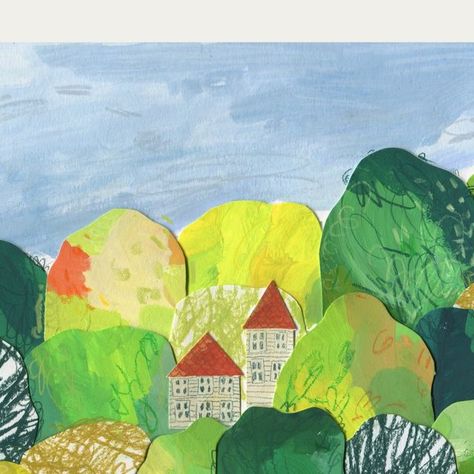 Illustration using gouache, collage, sketchbooks, portraits and landscape — Viktorija Illustration Collage Illustration Art, Collage Landscape Art, Landscape For Kids, Nature Collage Art, Scrapbook Illustration, England Illustration, Art For Change, Landscape Collage, Collage Landscape