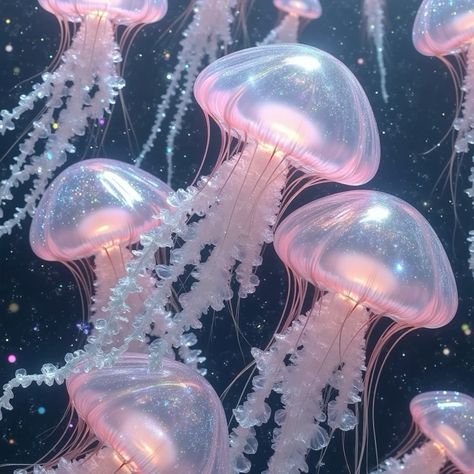 #iridescent #iridescentaiart #jellyfish #jellyfishes #sprakle #girly #pink #ocean #sea #sealife Jellyfish Moodboard, Light Blue And Pink Aesthetic, Pretty Jellyfish, No Emotion, Jellyfish Aesthetic, Cute Jellyfish, Pink Jellyfish, Pretty Scenery, Pink Ocean