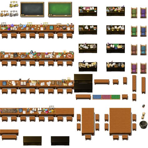 School_TileB Rpg Maker Mv Tilesets Modern, Rpgmaker Mv, Teacher Desks, 2d Rpg, Rpg Maker Vx, Map Assets, Top Down Game, Student Games, School Designs