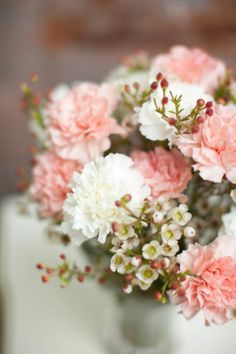 wax flowers and carnations Carnation Wedding Centerpieces, Carnation Centerpieces, Carnation Wedding, White Carnations, Carnation Bouquet, Pink Carnations, Carnation Flower, Wax Flowers, Nashville Wedding