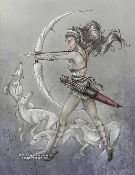 Artemis by SarahRStraub on DeviantArt Artemis Tattoo, Tree Tattoo Meaning, Goddess Of The Hunt, Artemis Goddess, Goddess Tattoo, Greek Gods And Goddesses, Greek And Roman Mythology, Bow And Arrow, Roman Mythology