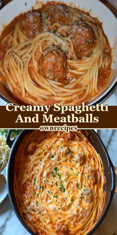 creamy spaghetti recipe, homemade meatballs, spaghetti and meatballs sauce, creamy pasta with meatballs, easy meatball pasta recipe, comfort food spaghetti Spaghetti And Meatballs Recipe, Creamy Spaghetti, Juicy Meatballs, Meatballs Recipe, Food Combining, Spaghetti And Meatballs, Meatball Recipes, Ultimate Comfort Food, Creamy Sauce