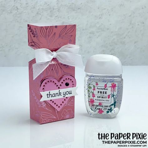 Today's project is a Bath & Body Works PocketBac Hand Sanitizer Gift Box featuring the Lots of Heart Bundle paired with the Love You Always Specialty Designer Series Paper! #paperpixie #stampinup Hand Sanitizer Valentine Gift, Pocket Bac Hand Sanitizer, Mini Hand Sanitizer Favors, Bath And Body Gift Ideas, Stampin Up Hand Sanitizer Holder, Hand Sanitizer Gift Ideas, Gift Box Video, Christmas Cardstock, The Paper Pixie