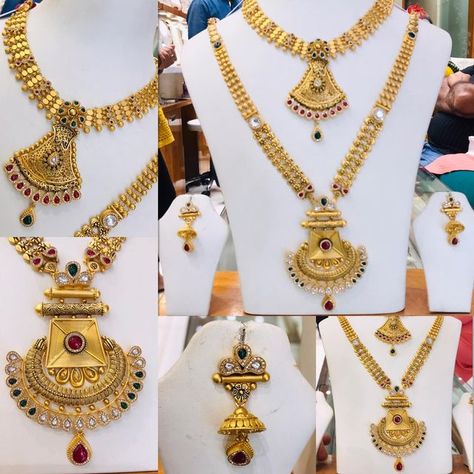 Rajasthani Gold Jewellery, Gold Jewelry Antique, Antique Gold Set, Modern Necklace Design, Gold Mala, Navratri 2023, Indian Gold Jewellery Design, Wedding Jewellery Designs, Rajasthani Dress