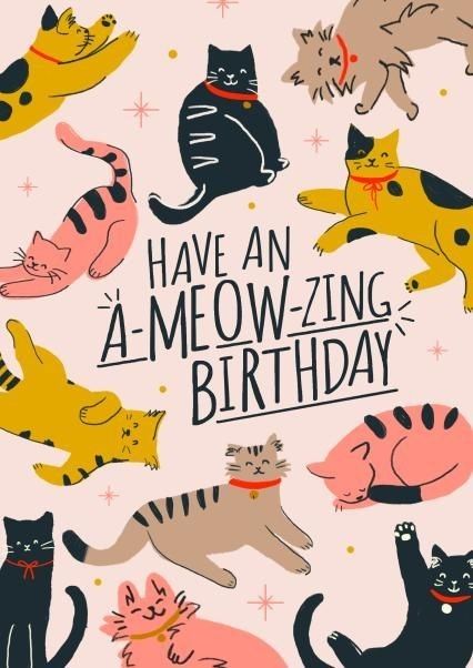 Cat Themed Birthday Cards, Happy Bday Wishes, Birthday Card Puns, Happy Birthday Illustration, Happy Birthday Cat, Sparkle Birthday, Cute Birthday Card, Boyfriends Girlfriends, Birthday Illustration