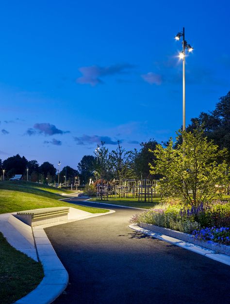 Flatås Park by 02LANDSKAP « Landscape Architecture Platform | Landezine Urban Lighting Design, Terraced Landscape, House Garden Landscape, Park Lighting, Simple Complex, Family Compound, Landscape Lighting Design, Landscaping Software, Backyard Movie Nights