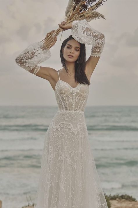 Floaty Wedding Dress, Rish Bridal, Glam Wedding Dress, Alta Moda Bridal, Wedding Dress Types, Bridal Gallery, Boho Bridal Gowns, Wedding Dress Flowy, Boho Wedding Dress Lace